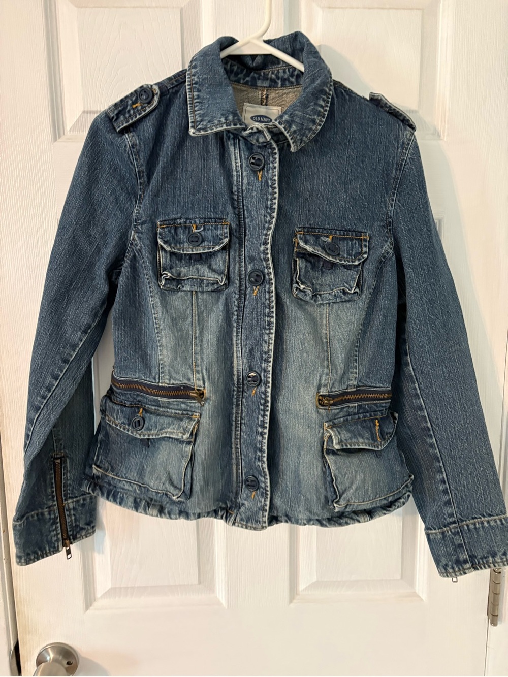 Old Navy Denim Utility Jacket Cargo Pocket Zip Front Blue Large - Picture 11 of 12